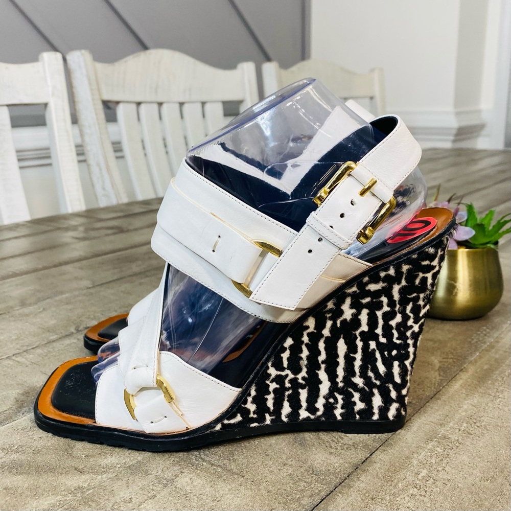 Derek Lam Gillis Calf Hair Leather Wedge Sandals Women's Size 10 - Picture 4 of 10